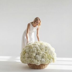 White hydrangea basket